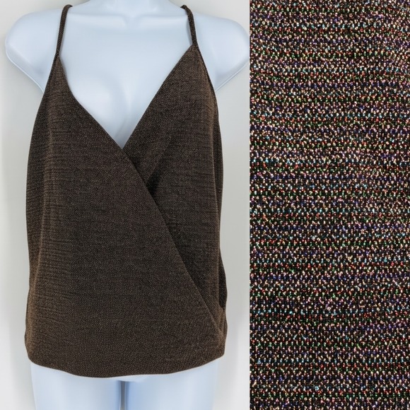 Eri + Ali Metallic Rainbow Surplice Tank Top Women S Black Glam Disco Shimmer - Picture 11 of 11